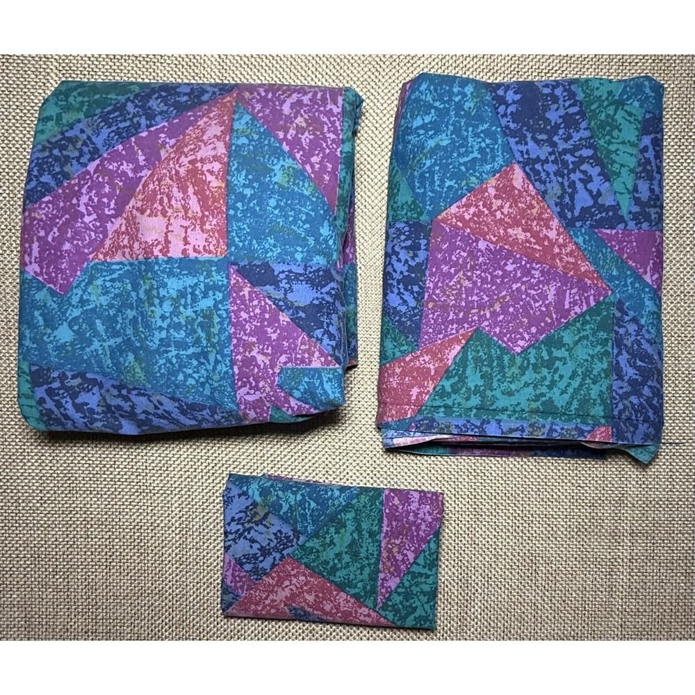 Springs Sheet Set Jeweled Marble QUEEN 90s Vtg Memphis Geo Abstract Multicolor